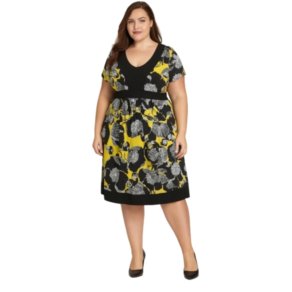 Donna Morgan‎ Women's Size 12 Yellow Floral Midi Dress